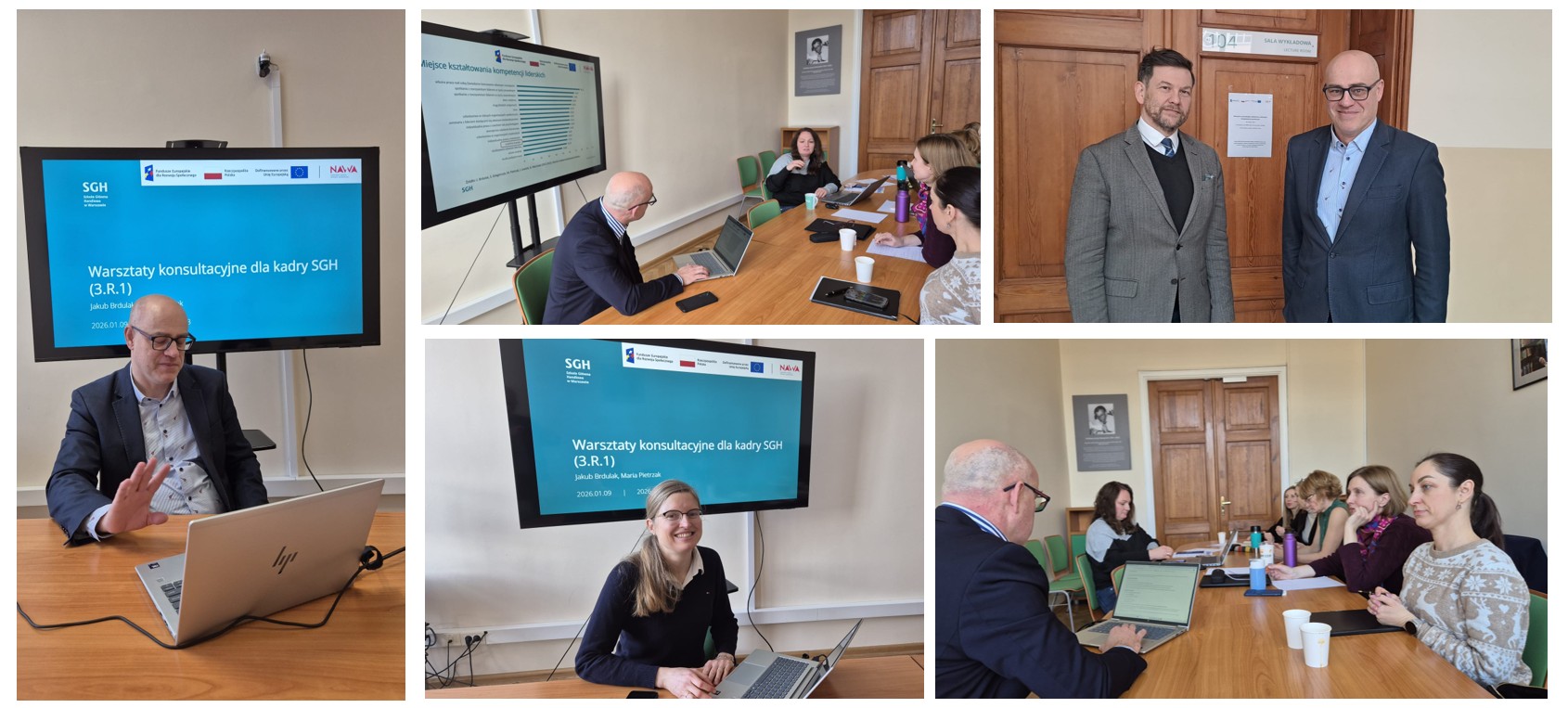 zdjęcia z warsztatów, naukowcy, uczestnicy w sali konferencyjnej